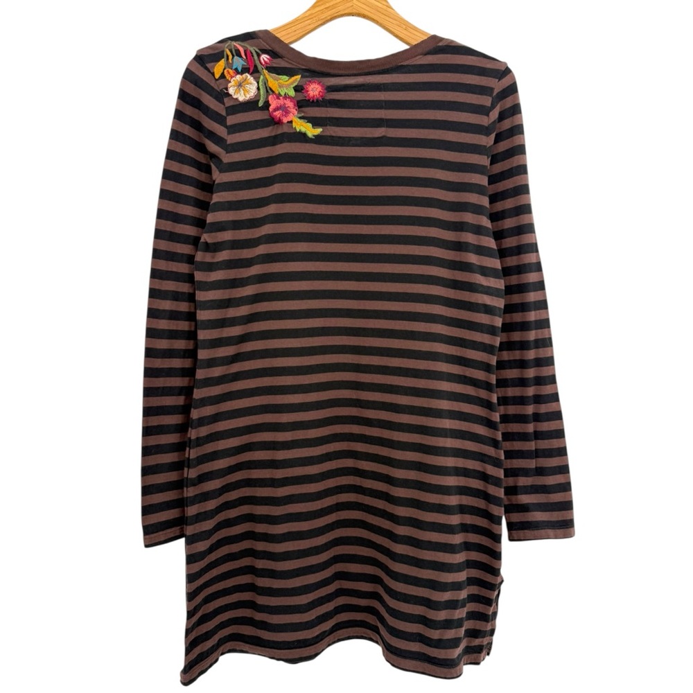 Johnny Was Brown and Black Striped Floral Embroidered Tunic - Picture 3 of 8